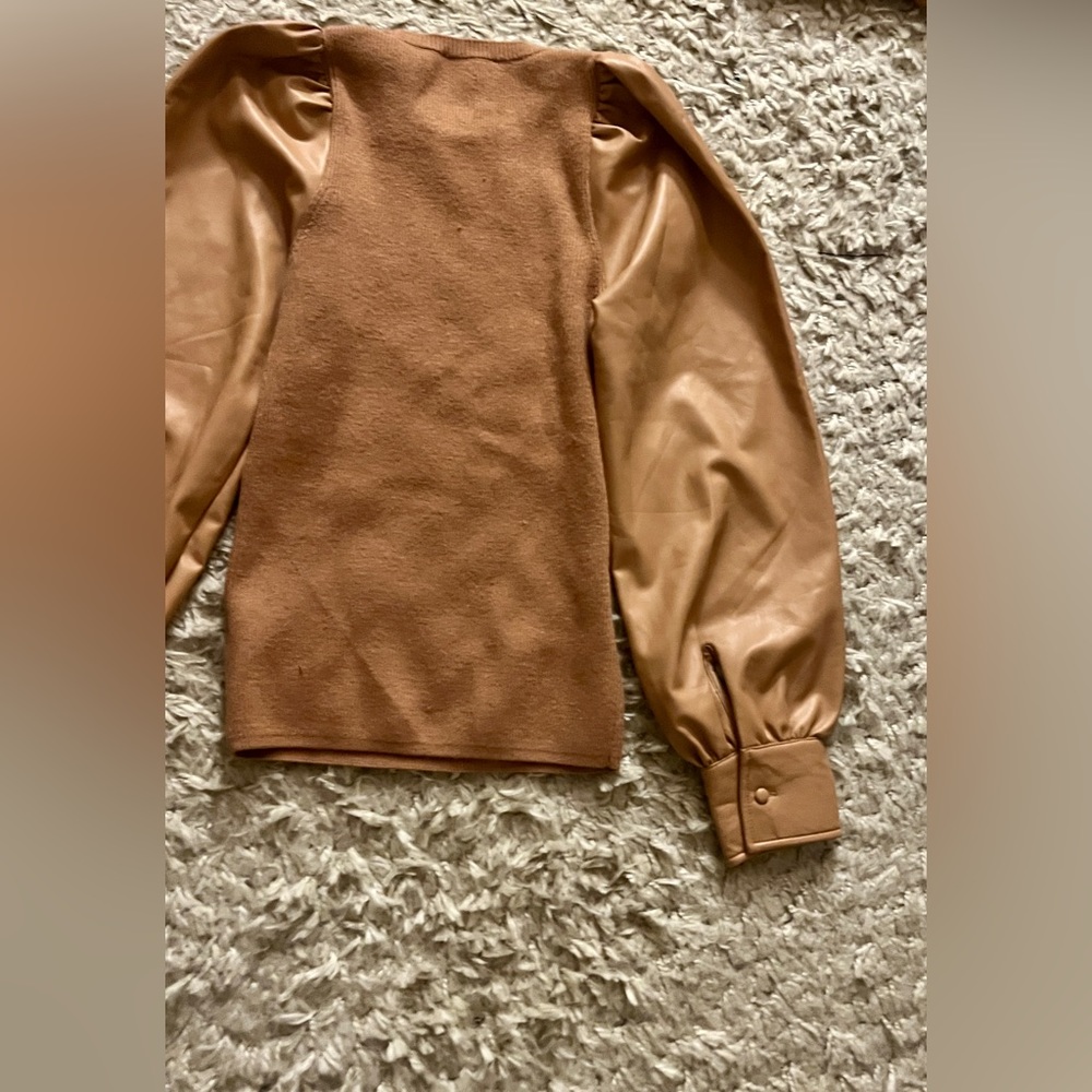 Express Sweater with Faux Leather Sleeves - Picture 2 of 5
